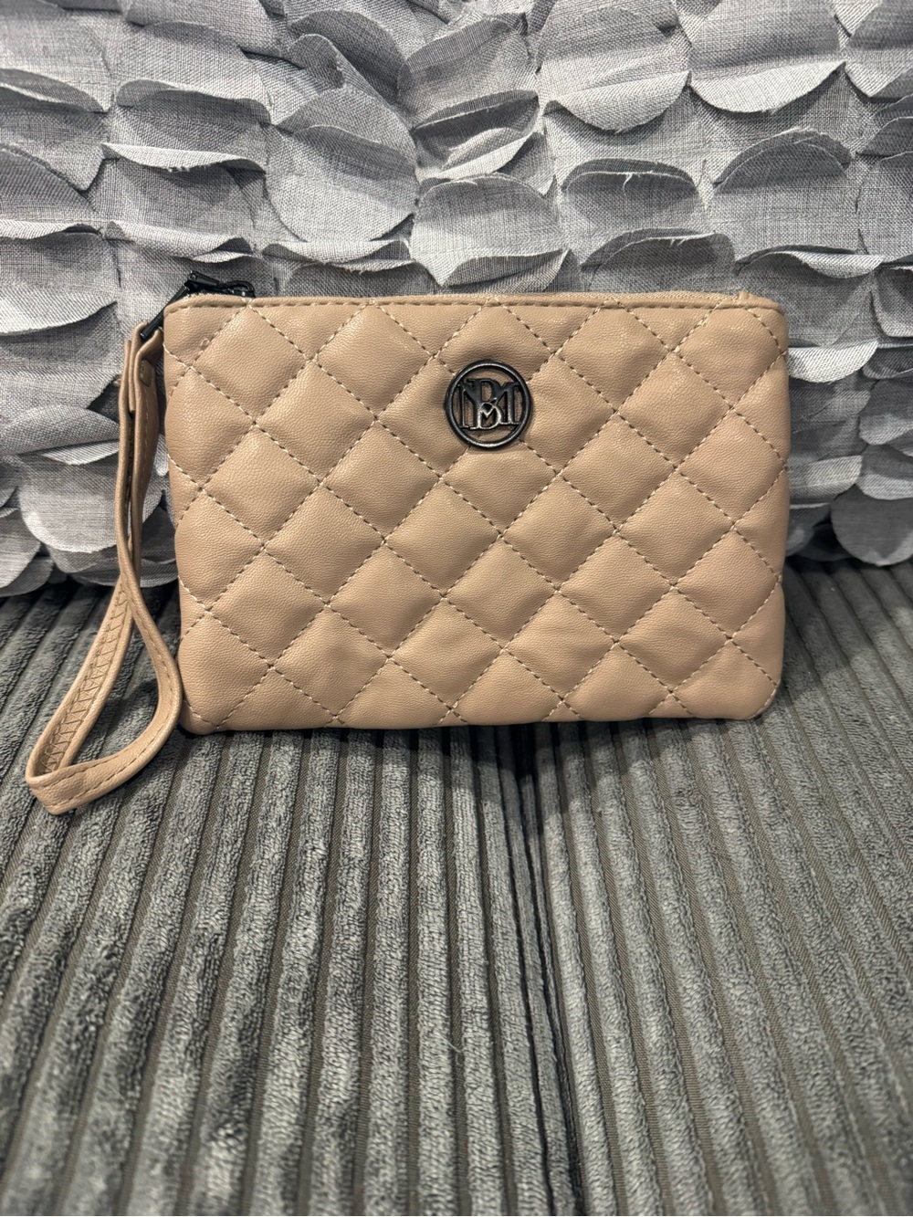Badgley Mischka Quilted Wristlet Clutch in Taupe